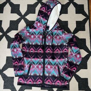 American Eagle Pink and Blue Fleece Sherpa Zip Up Hooded Jacket